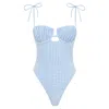 Montce Women's Blue Peri Micro Gingham Petal One-piece In Blue