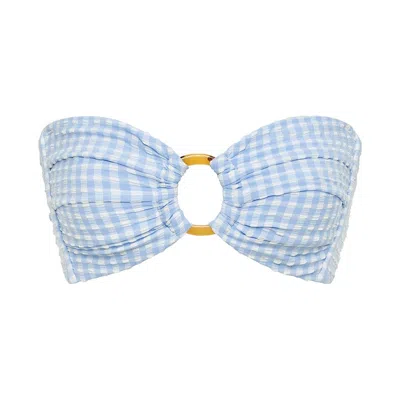 Montce Swim Women's Blue Peri Micro Gingham Tori Ties Bandeau Bikini Top