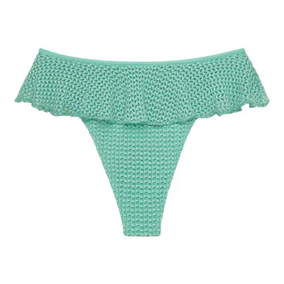 Montce Swim Women's Blue Turquoise Crochet Tamarindo Ruffle Bikini Bottom In Green