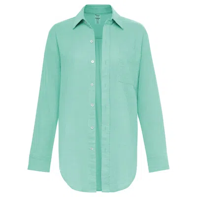 Montce Swim Women's Blue Turquoise Long Sleeve Button Down Shirt