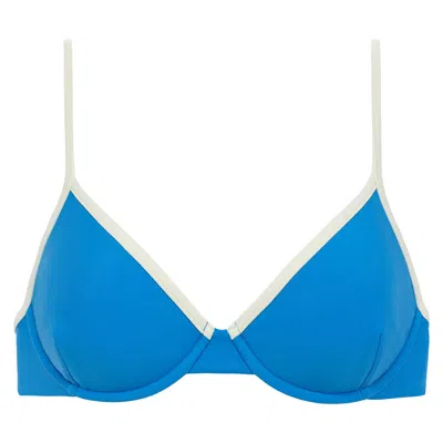 Montce Swim Women's Blue / White Asul Cream Binded Dainty Bikini Top In Blue/white
