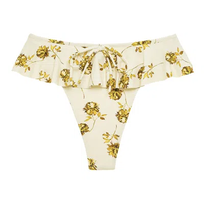 Montce Swim Women's Gold / Black / White Gold Filigree Tamarindo Ruffle Bikini Bottom In Gold/black/white