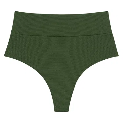 Montce Swim Women's Green Olive Micro Scrunch Added Coverage High Rise Bikini Bottom