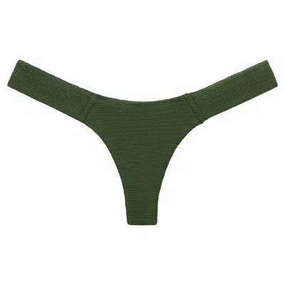 Montce Swim Women's Green Olive Micro Scrunch Added Coverage Uno Bikini Bottom