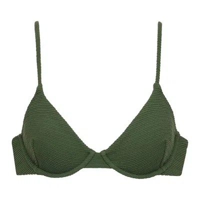 Montce Olive Micro Scrunch Dainty Bikini Top In Green