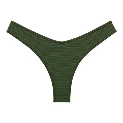 Montce Swim Women's Green Olive Micro Scrunch Lulu Zig-zag Stitch Bikini Bottom