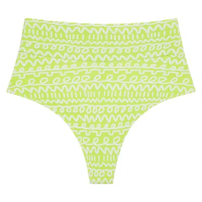Montce Swim Women's Green / White Lime Icing Added Coverage High Rise Bikini Bottom