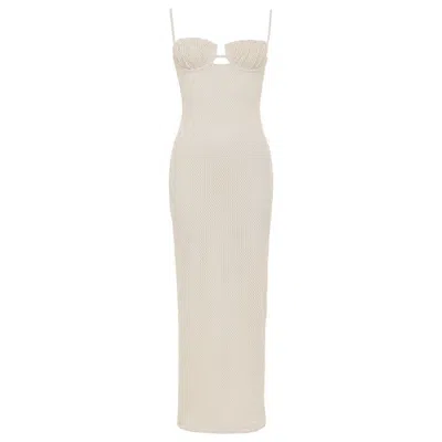 Montce Women's Neutrals Bone Crochet Petal Long Slip Dress
