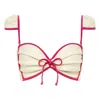 Montce Swim Women's Neutrals Cream Raspberry Binded Cabana Bows Bikini Top In White
