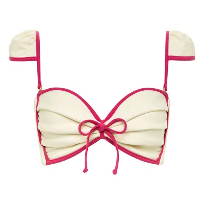 Montce Swim Women's Neutrals Cream Raspberry Binded Cabana Bows Bikini Top In White