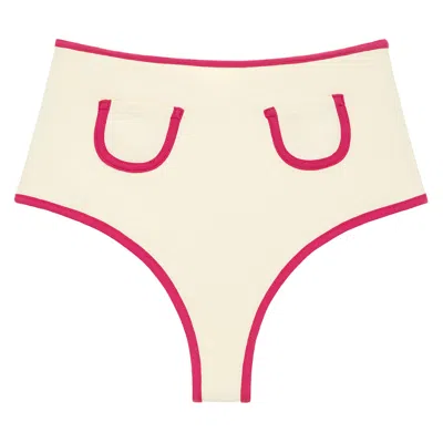 Montce Swim Women's Neutrals Cream Raspberry Binded Polly Bikini Bottom In White