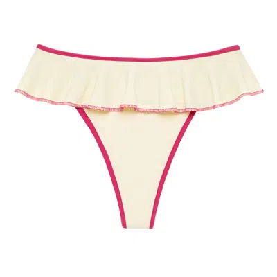 Montce Swim Women's Neutrals Cream Raspberry Binded Tamarindo Ruffle Bikini Bottom In White