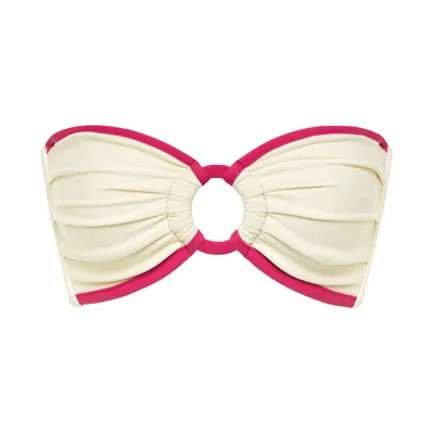 Montce Swim Women's Neutrals Cream Raspberry Binded Tori Ties Bandeau Bikini Top In White