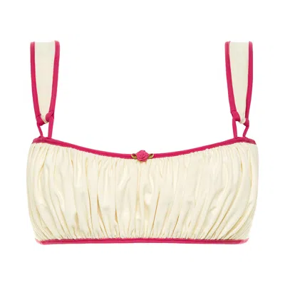 Montce Swim Women's Neutrals Cream Raspberry Binded Victoria Bikini Top In White