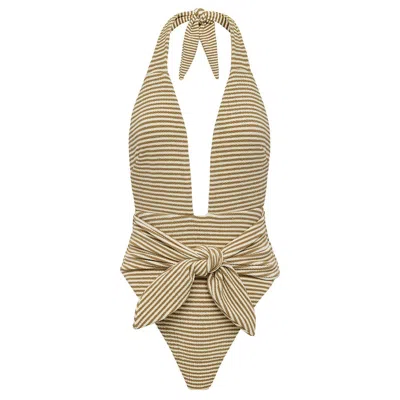 Montce Swim Women's Neutrals / White Neutral Stripe Tropez Tie-up One-piece