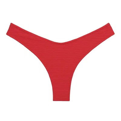 Montce Swim Women's Red Crimson Micro Scrunch Lulu Zig Zag Stitch Bikini Bottom