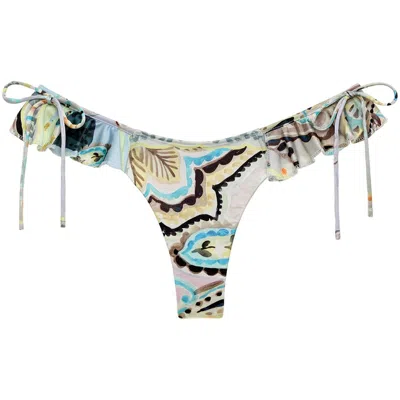 Montce Swim Women's St. Barths Floral Uno Ruffle Bows Bikini Bottom In Gray