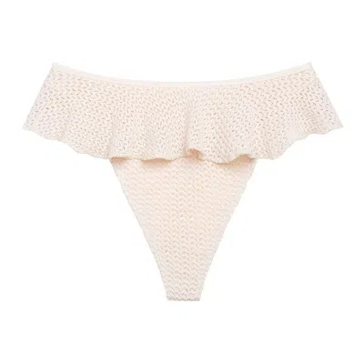 Montce Swim Women's White Bone Crochet Tamarindo Ruffle Bikini Bottom