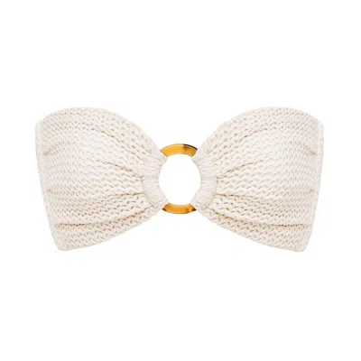 Montce Swim Women's White Bone Crochet Tori Ties Bandeau Bikini Top