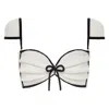 Montce Women's White Cream Black Binded Terry Rib Cabana Bows Bikini Top In White