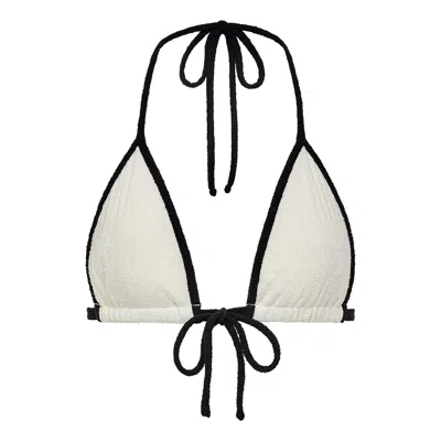 Montce Swim Women's White Cream Black Binded Terry Rib Emma Bikini Top