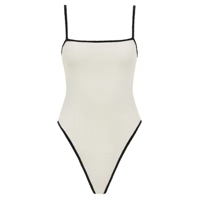 Montce Swim Women's White Cream Black Binded Terry Rib Jacelyn One-piece