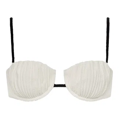 Montce Swim Women's White Cream Black Binded Terry Rib Petal Bikini Top