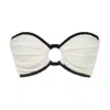 Montce Swim Women's White Cream Black Binded Terry Rib Tori Ties Bandeau Bikini Top In White