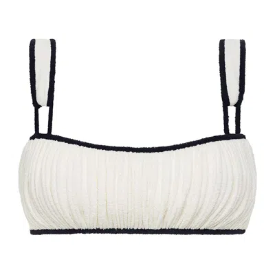 Montce Swim Women's White Cream Black Binded Terry Rib Victoria Bikini Top