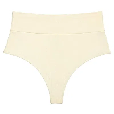 Montce Swim Women's White Cream Rib Added Coverage High Rise Bikini Bottom