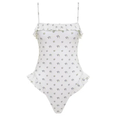 Montce Women's White Heidi Floral Jacelyn Ruffle One-piece
