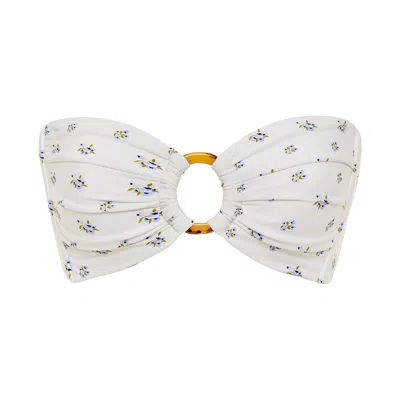 Montce Swim Women's White Heidi Floral Tori Ties Bandeau Bikini Top