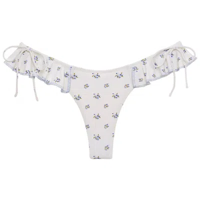 Montce Swim Women's White Heidi Floral Uno Ruffle Bows Bikini Bottom