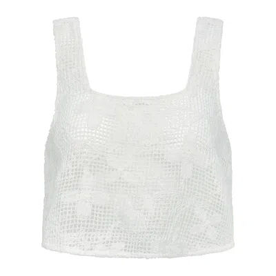 Montce Swim Women's White Margarita Floral Lace Square Neck Crop Top
