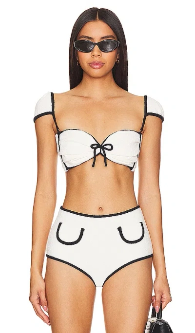 Montce Swim X Olivia Culpo Cabana Bows Bikini Top In Cream Terry Rib