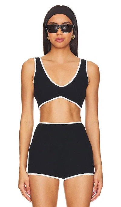 Montce Swim X Olivia Culpo Kim Variation Top In Black Terry Rib