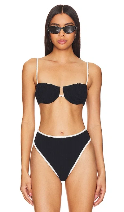 Montce Swim X Olivia Culpo Petal Bikini Top In Black Terry Rib