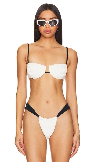 Montce Swim X Olivia Culpo Petal Bikini Top In Cream Terry Rib