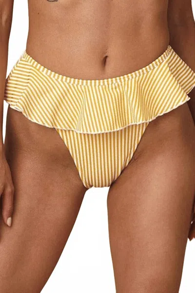 Montce Tamarindo Ruffle Bikini Bottom In Canary Stripe In Yellow