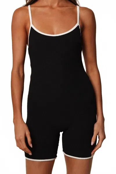 Montce Terry Rib Alina Midi Onesie In Black Cream Binded Terry Rib