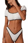 Montce Terry Rib Bandita Bikini Top In Cream/black Binded In White