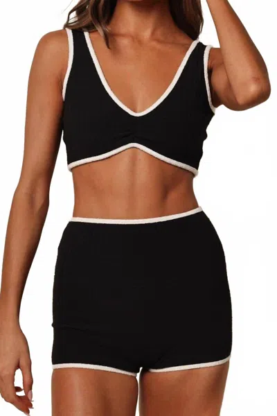 MONTCE TERRY RIB KIM VARIATION BIKINI TOP IN BLACK CREAM BINDED