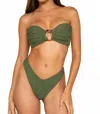 Montce Tori Bandeau Bikini Top In Olive Micro Scrunch In Gray