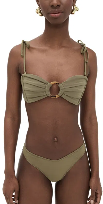 Montce Tori Ties Bandeau Bikini Top Khaki