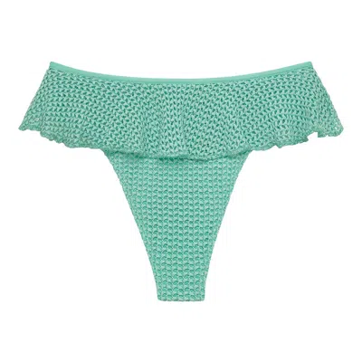 Montce Turquoise Crochet Tamarindo Ruffle Bikini Bottom In Green