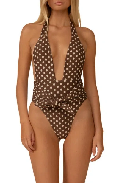 Montce Vivian Tropez Tie Waist One-piece Swimsuit In Brown