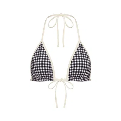 Montce Women's Black & White Micro Gingham Binded Emma Zig-zag Stitch Bikini Top In Black/white