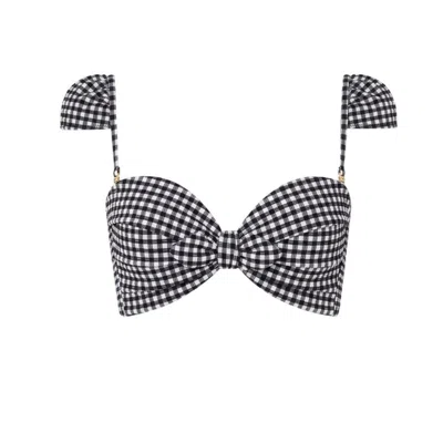 Montce Women's Black & White Micro Gingham Cabana Bikini Top In Black/white