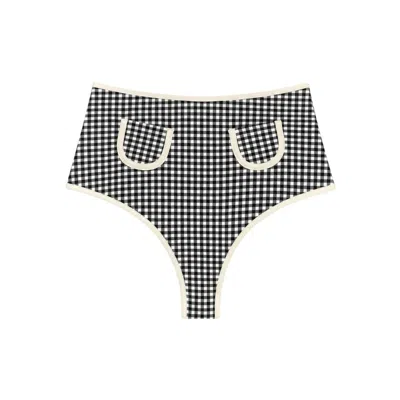 Montce Women's Black & White Micro Gingham Polly Bikini Bottom In Black/white