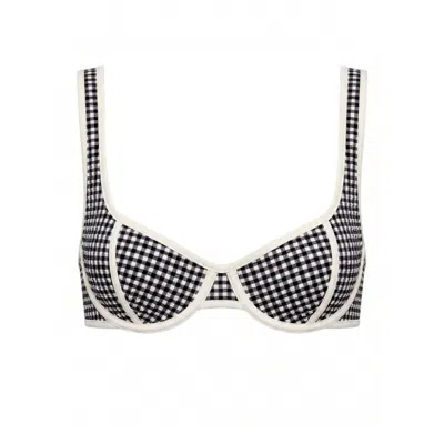 Montce Women's Black & White Micro Gingham Romy Binded Bikini Top In Black/white